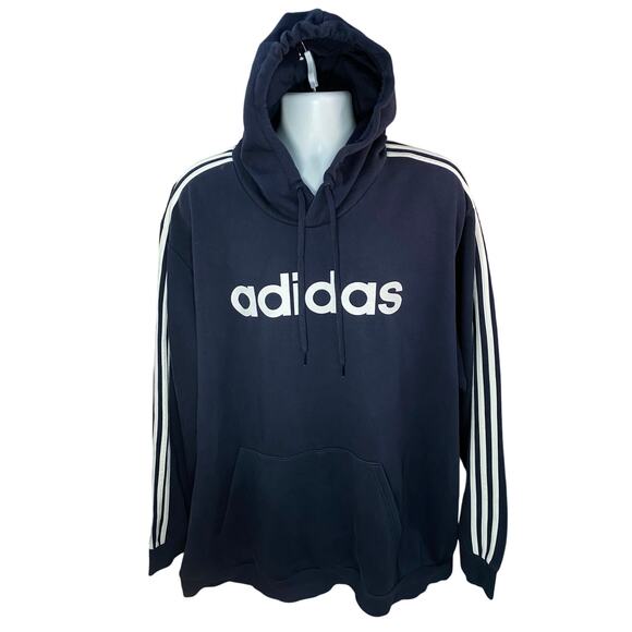 adidas Hoodie Men’s Size 4XLT Blue Hooded Pullover Sweatshirt Big & Tall - Picture 1 of 9
